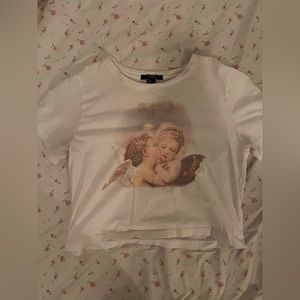 Forever 21 W white graphic crop tee//M